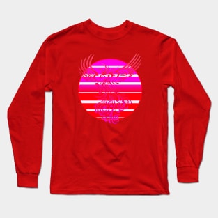 Arising Anew Phoenix and Retro Sunrise Vector Art Pink Red Long Sleeve T-Shirt